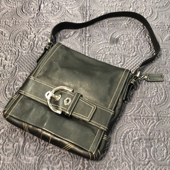 Coach vintage soho belted black flap‎ Leather Crossbody Bag Silver Buckle - Picture 3 of 10